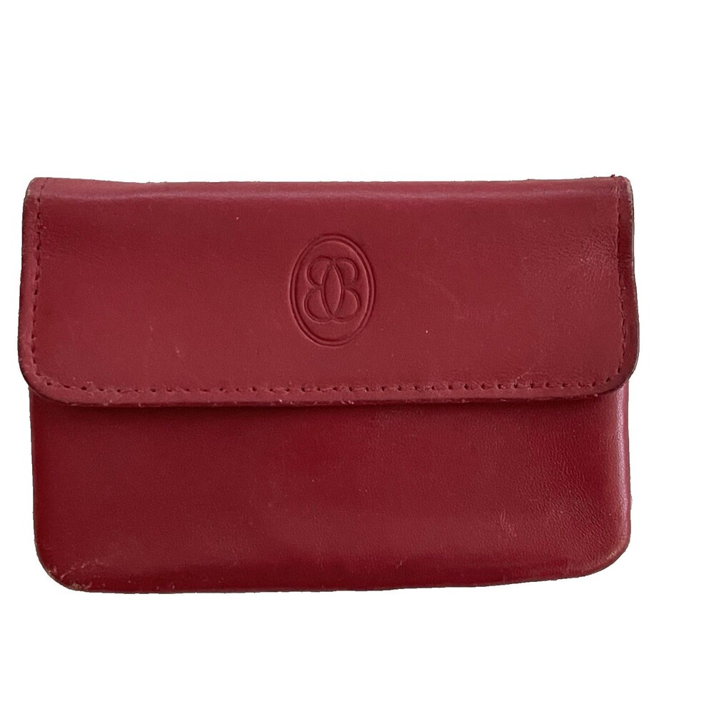 Buxton Red Genuine Leather Coin Credit Cd Wallet Snap Closure Zip Pocket Inside